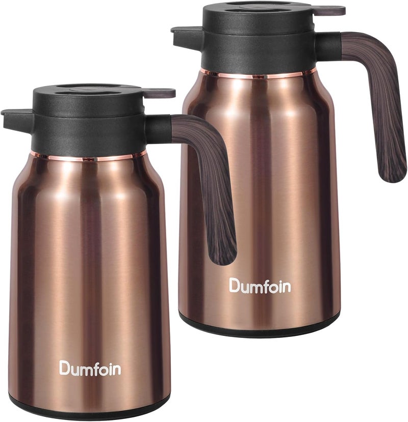 Dumfoin Carafes for Hot Liquids 51 oz - 12 Hour Stainless Steel Thermal Coffee Carafe-Insulated Coffee Carafes For Keeping Hot/Cold Coffee, Tea, Water, 1.5 Liter Beverage Dispenser(2 Gold) - Image 1